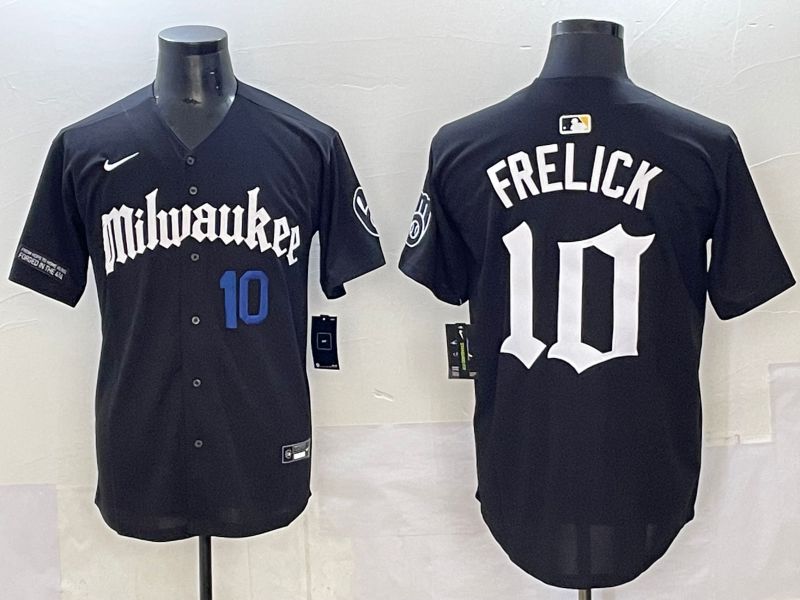 Men 2025 Milwaukee Brewers #10 Frelick Black Five generations Joint Name Nike MLB Jersey style 04->milwaukee brewers->MLB Jersey